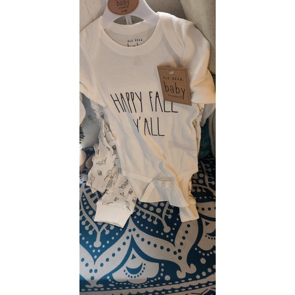 Baby 3-6 nwt Rae Dunn 3 piece set Happy fall y'all baby shower bow pants onesie - Picture 10 of 12